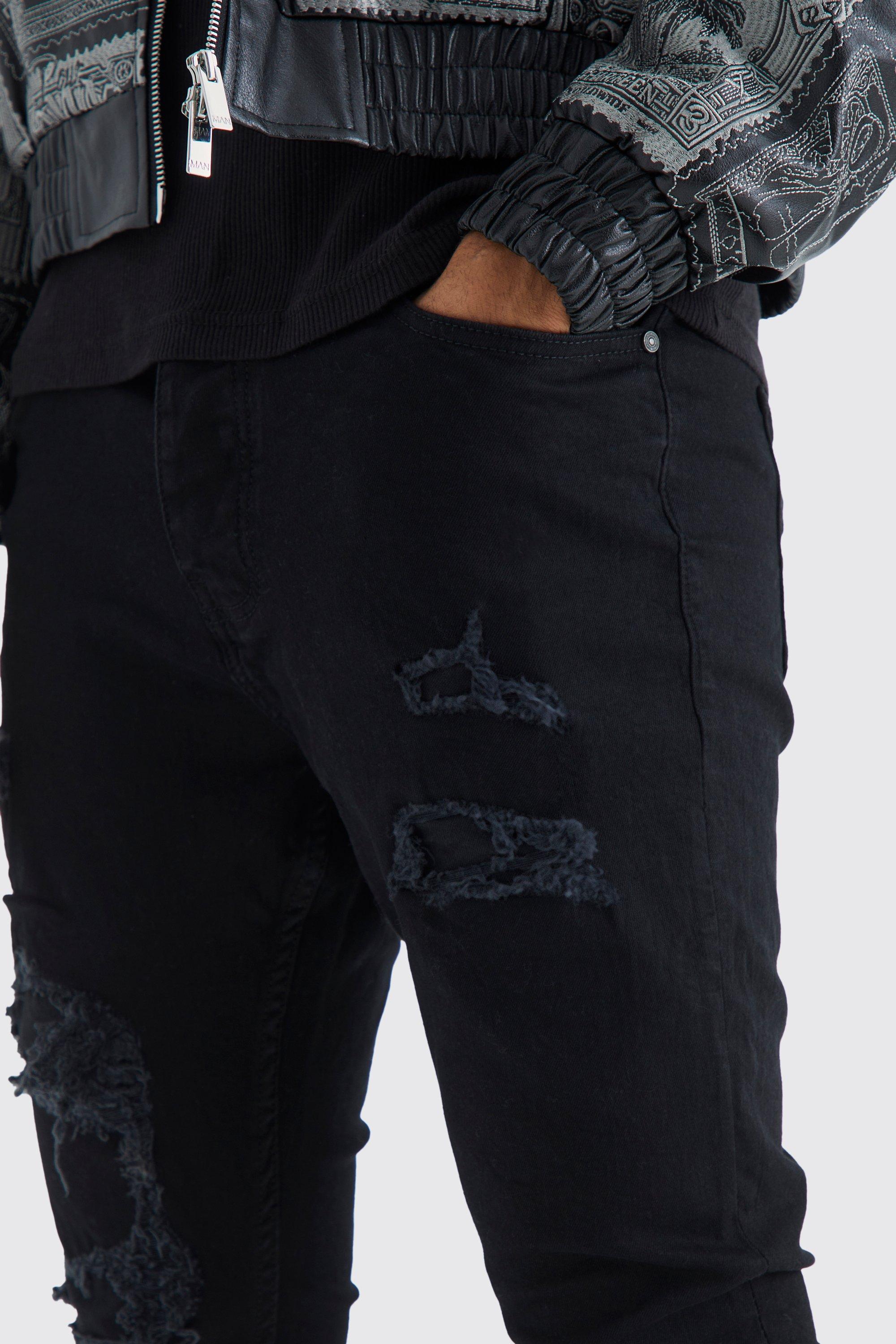 Mens skinny jeans ripped 2024 black